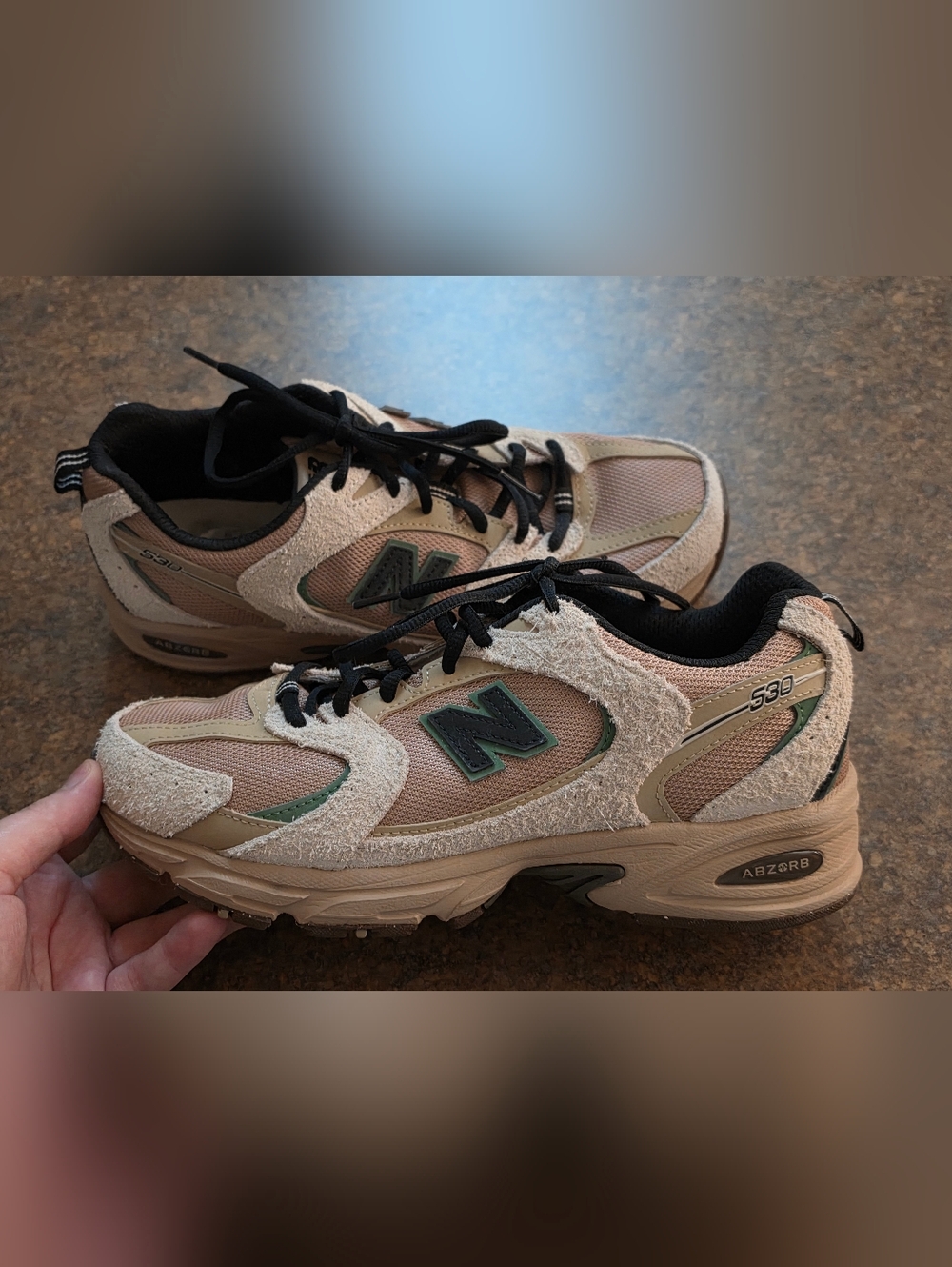 New Balance Beige & Tan Suede Mesh Sneakers